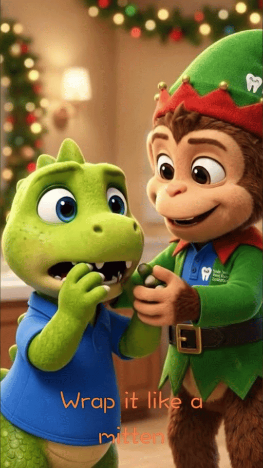 Two animated characters in festive setting