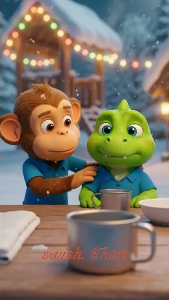 Animated characters in winter setting