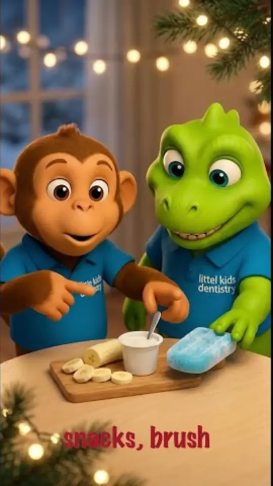Cartoon characters preparing snacks together