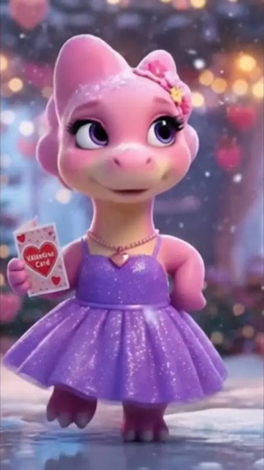 Cute dinosaur in a purple dress