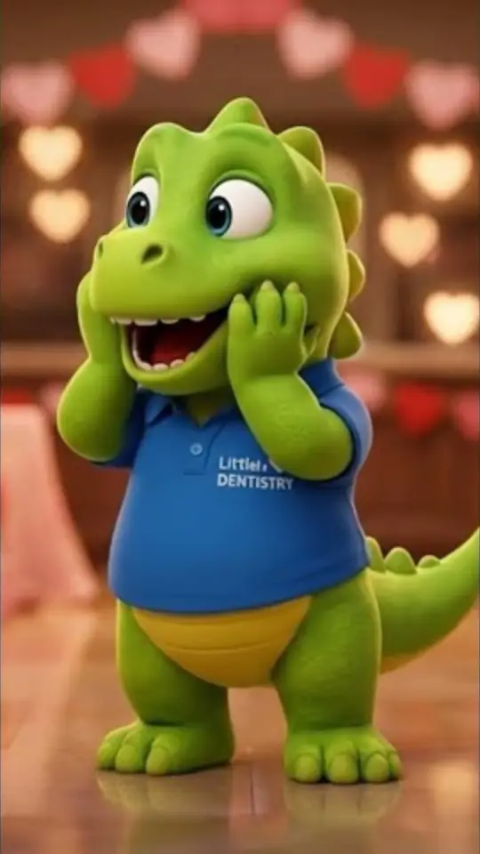 Cartoon dinosaur excited in shirt